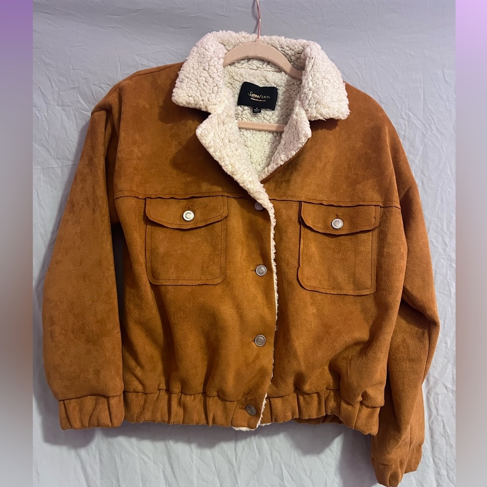 Cozy Burnt Orange Jacket W/ White Fluff Trim
